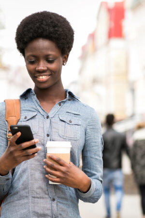 Black Africa lady enjoying unlimited internet