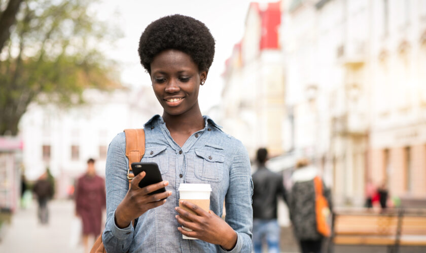 Black Africa lady enjoying unlimited internet