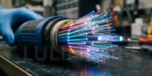 Fiber-optic cable with glowing light strands