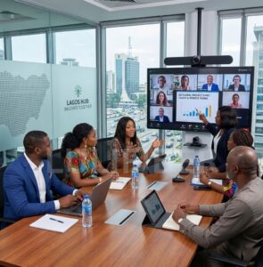 Lagos office team collaborating via video conference
