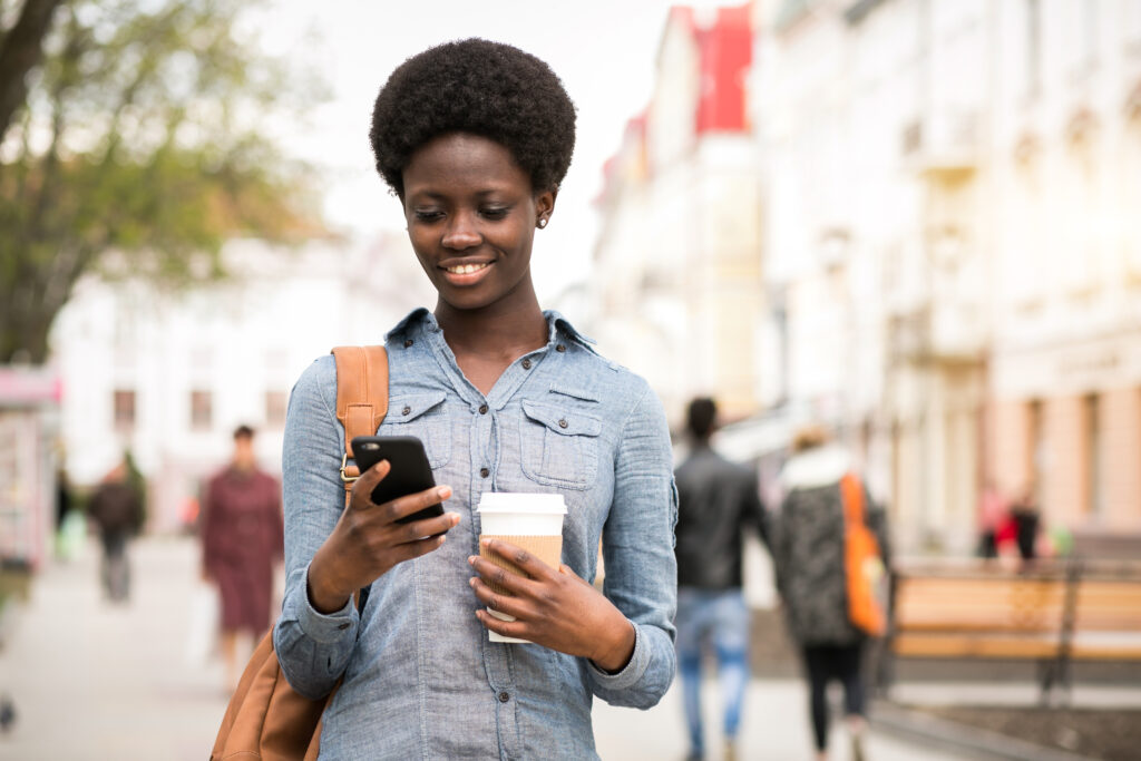 Black Africa lady enjoying unlimited internet